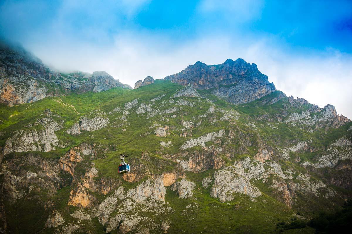 going up the picos de europa mountains with the cable car