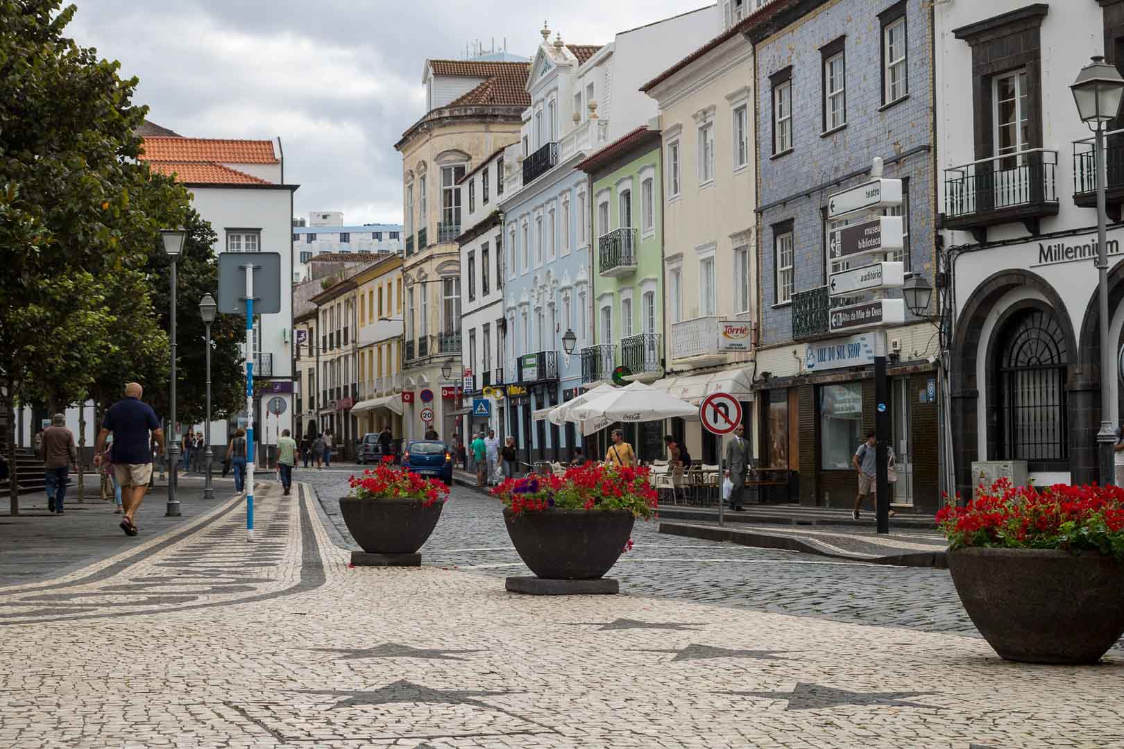 the streets of ponta delgada in sao miguel azores portugal