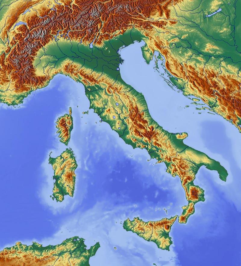 topographic map of italy