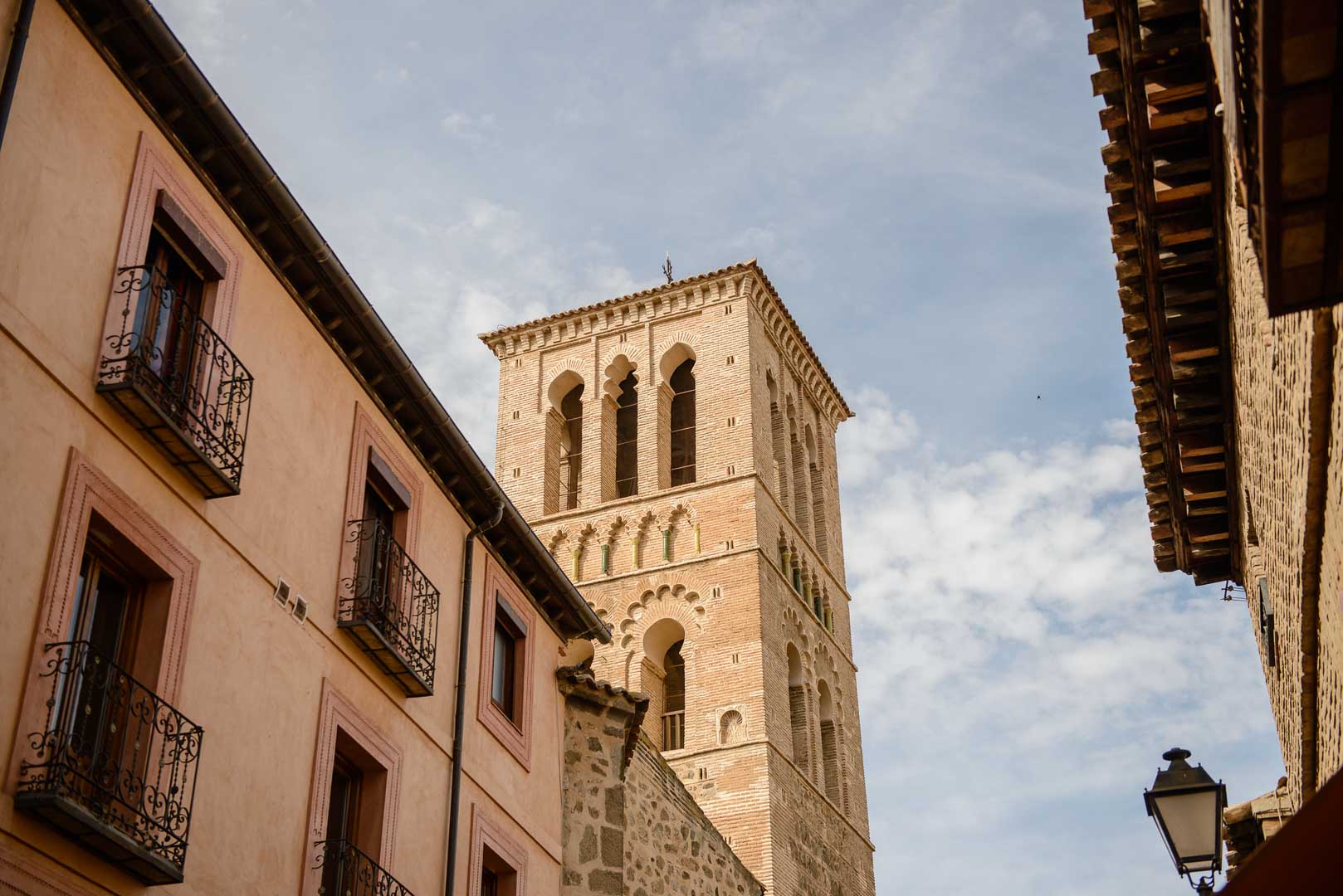 tower of iglesia de santo tome as seen from a toledo walking tour