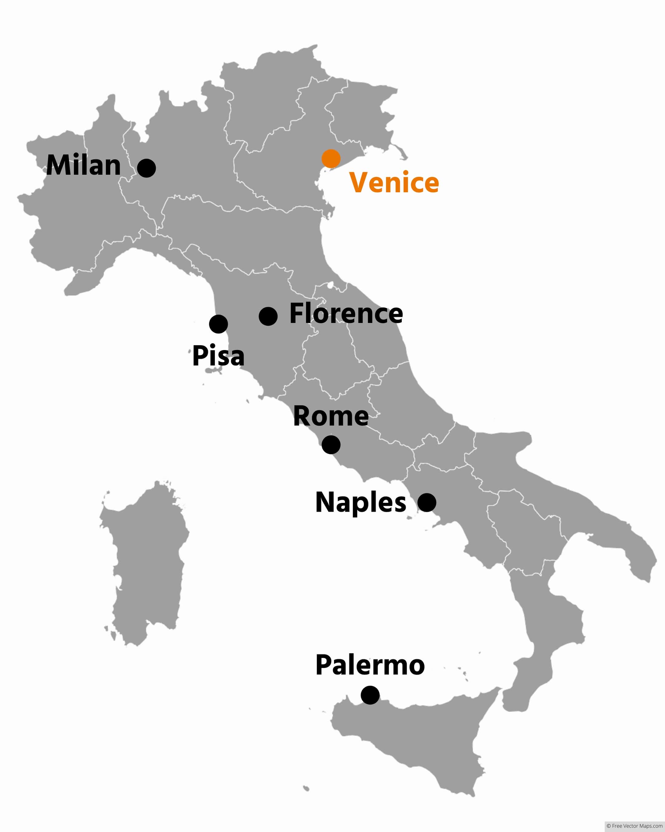venice on the map of italy