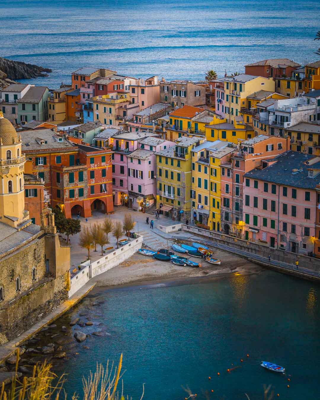 vernazza and the boats in the harbor