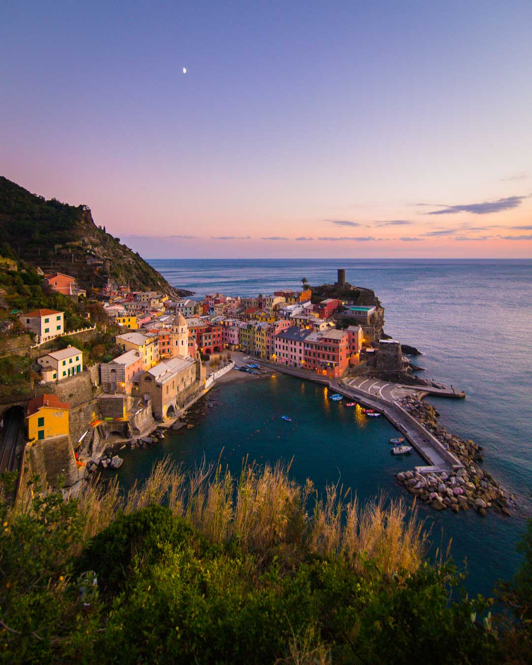 the moon over the village of vernazza