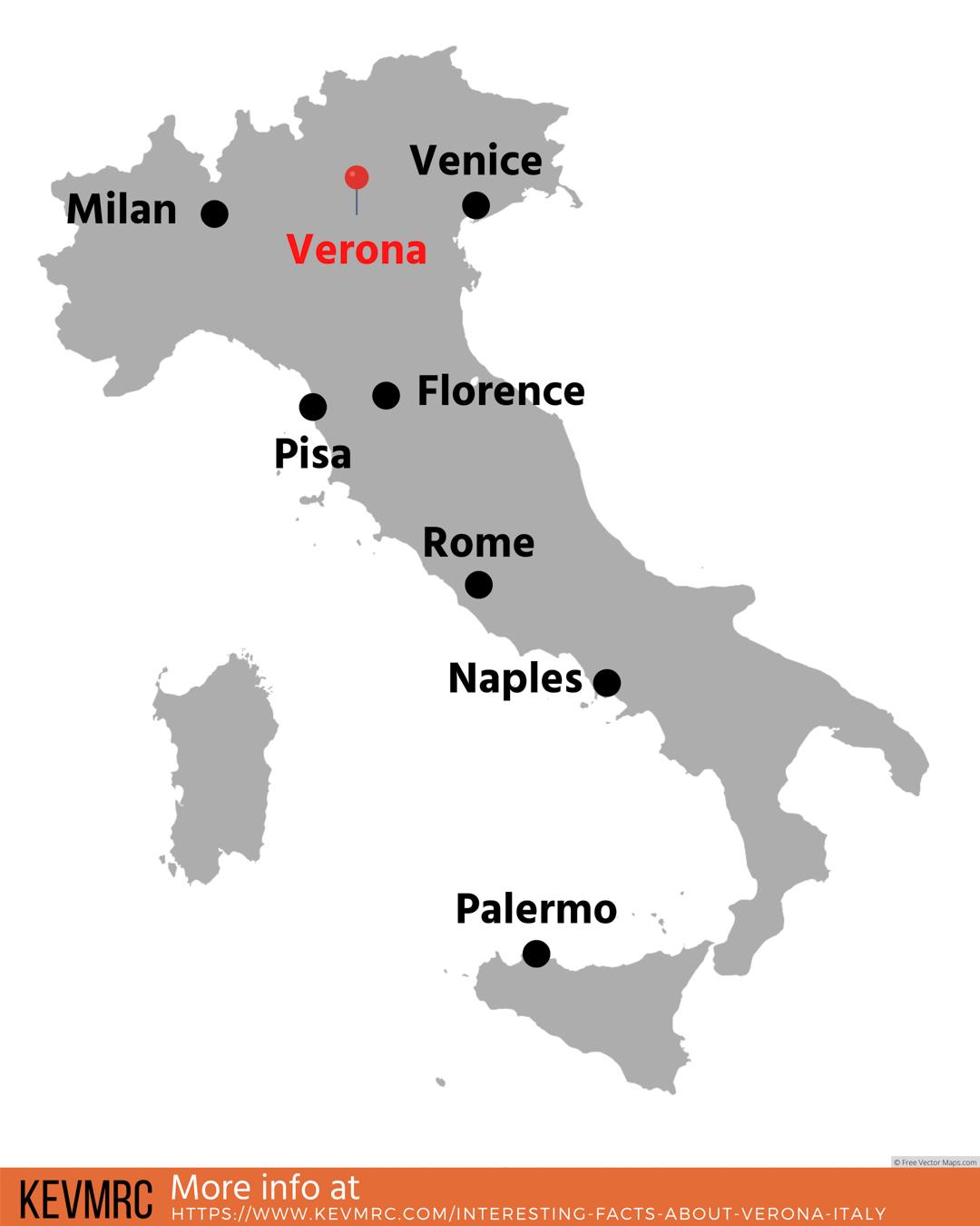 verona on a map of italy