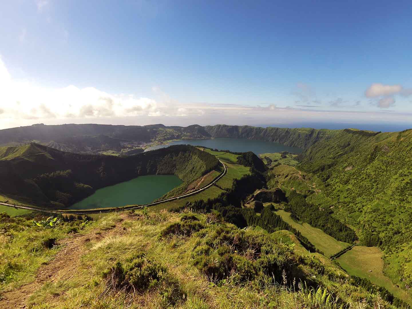 view over a lake in sao miguel azores portugal