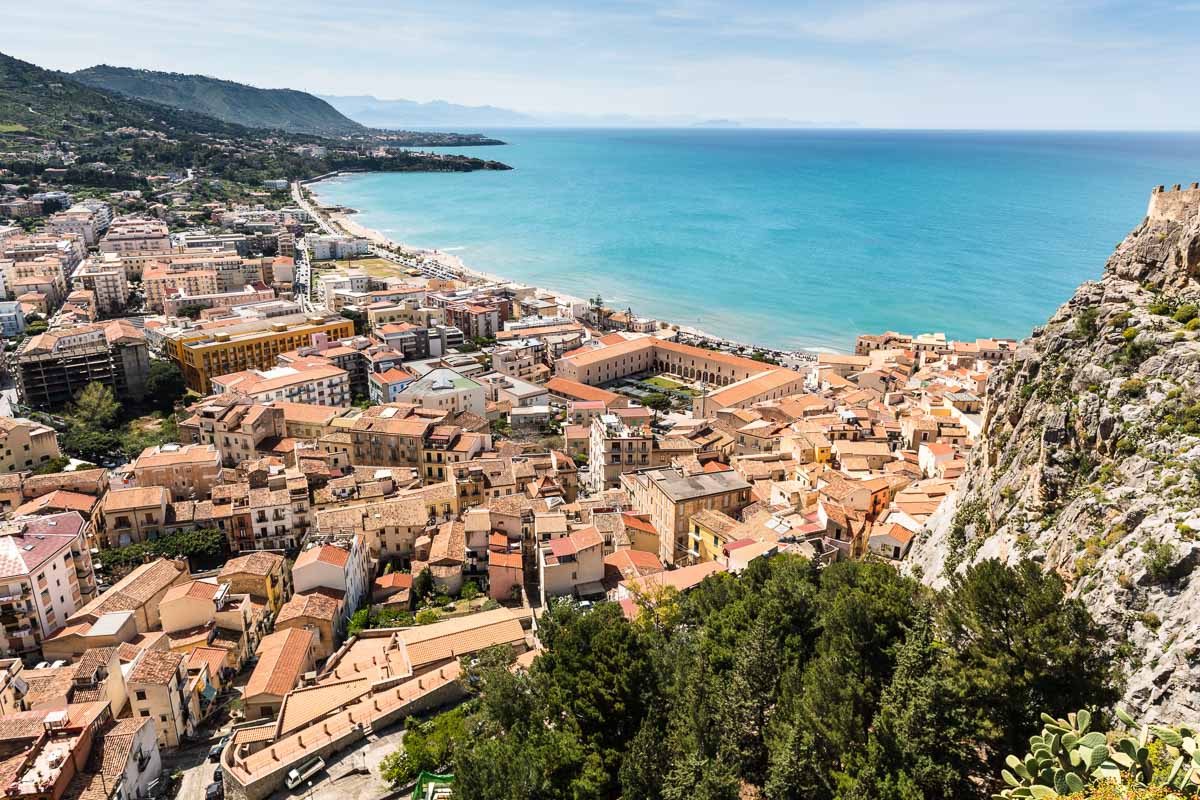 view over the town of cefalu in sicily italy