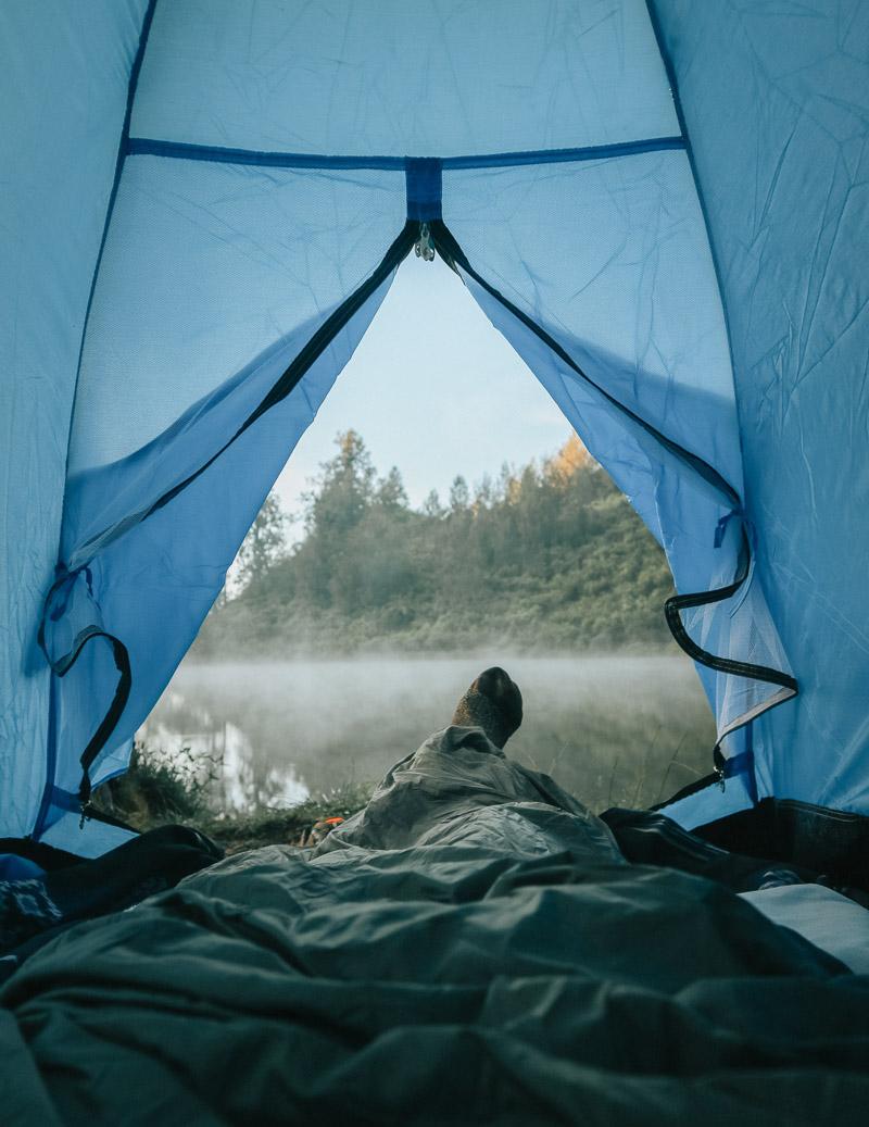 watching the rain from the comfort of a 4 man waterproof tent