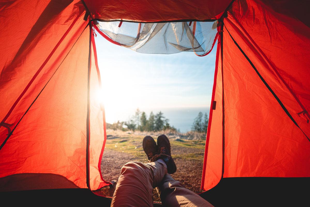 watching the sun rise from a good 8 man pop up tent