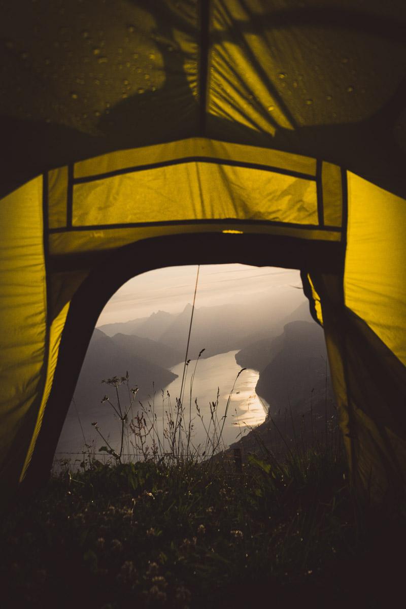 watching the sun set from a 4 man double layer tent