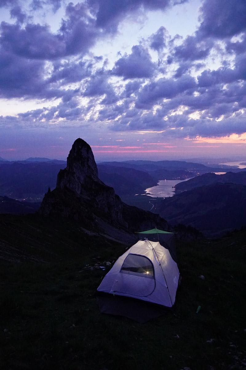 watching the sunset from a 4 person hiking tent