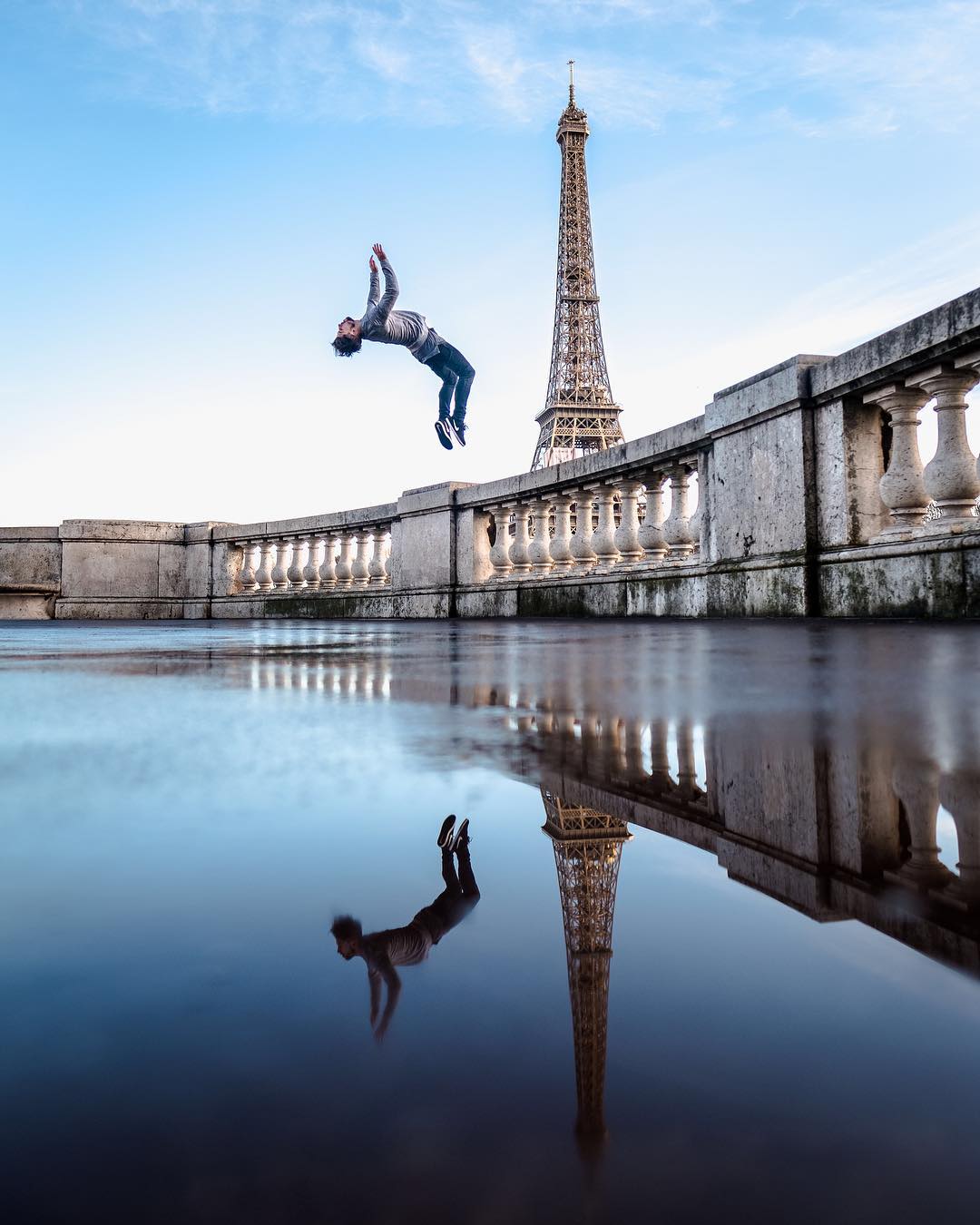 eiffel tower from bir hakeim statue