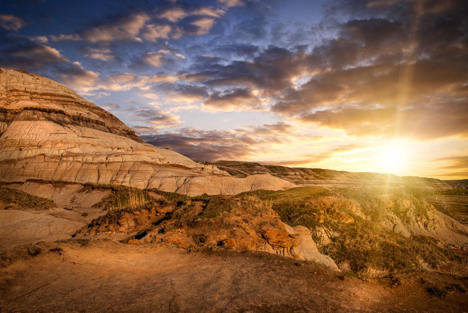 sunset in the canadian badlands