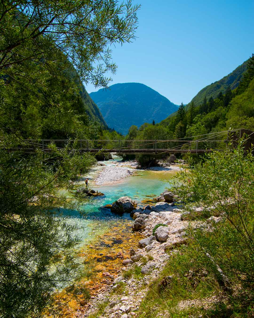 Suspended bridge over the Soca River