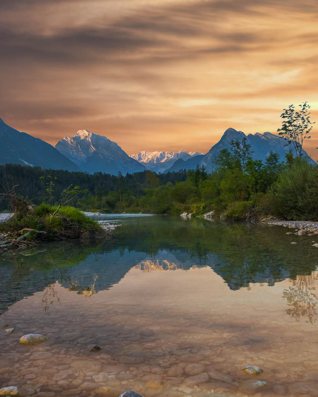 Sun setting over Soca River