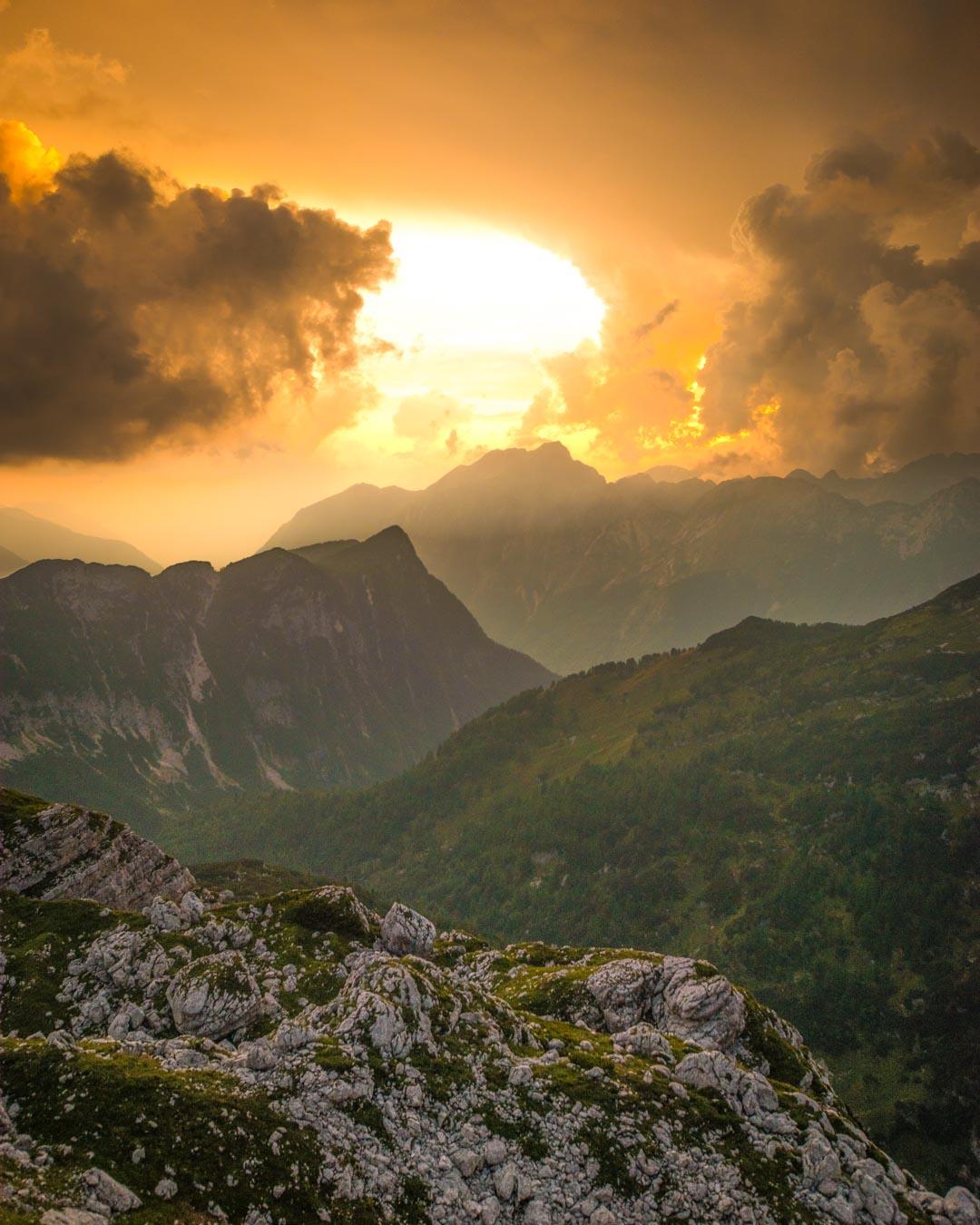 Sun setting over Triglav National Park