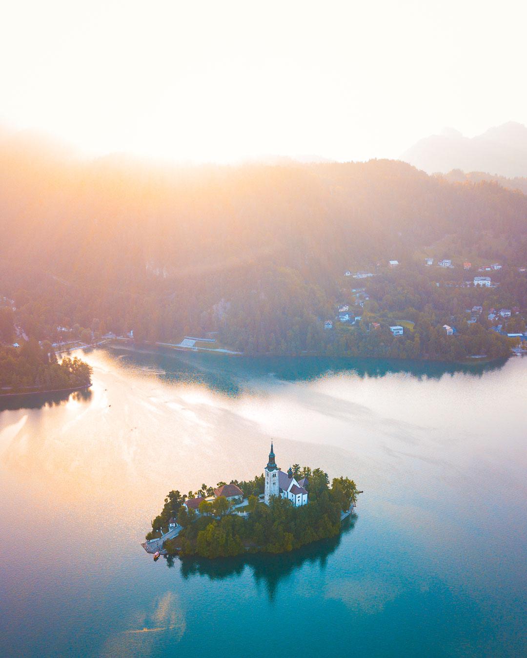 sunset over lake bled slovenia