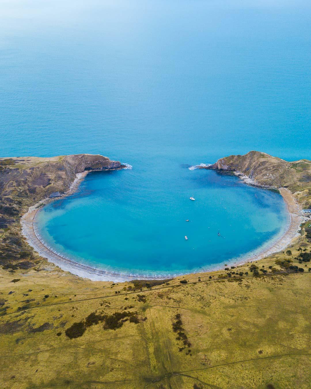 lulworth cove from a drone
