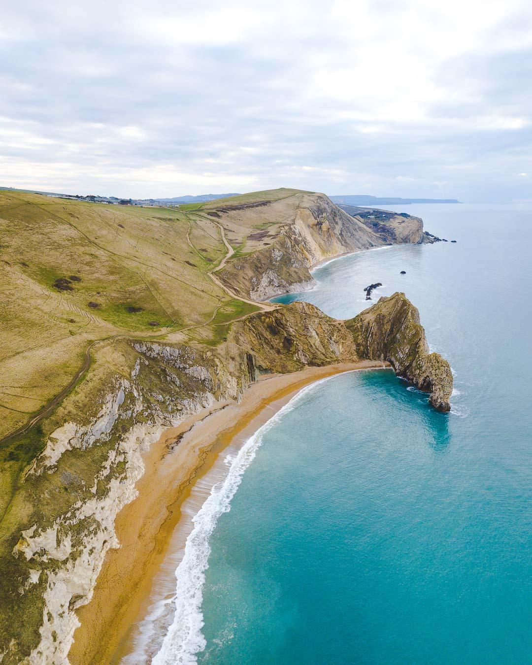 durdle door from a drone