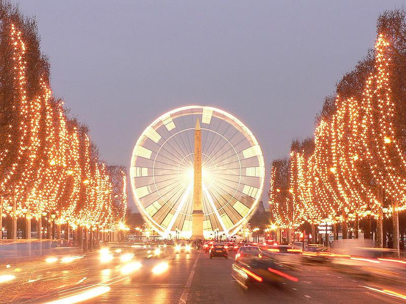 christmas illumination in paris in winter