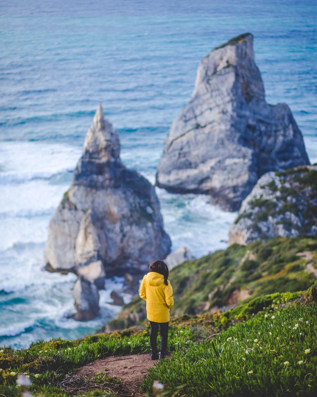 nesrine on the cliffs above praia da ursa