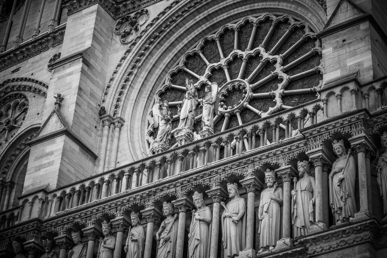 main rosace of notre dame de paris from outside