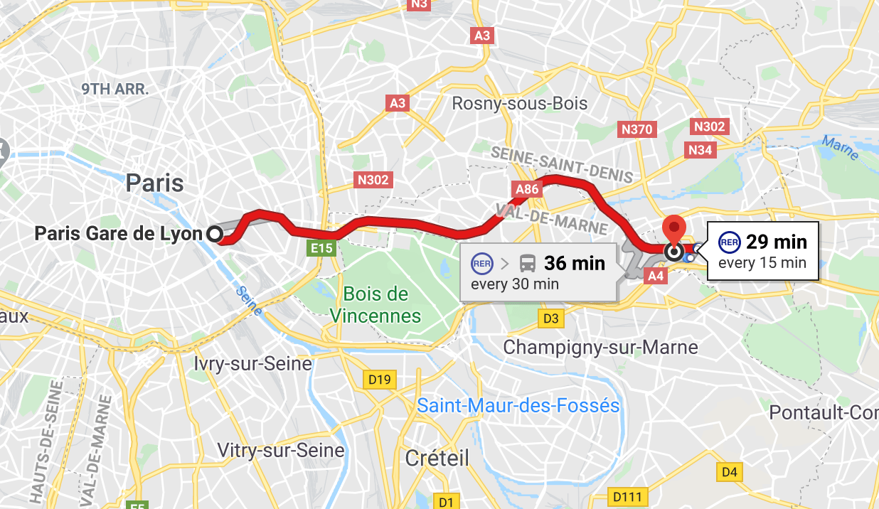 map from paris gare de lyon to espaces d abraxas in noisy