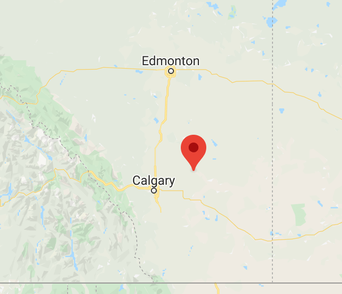 map location of canadian badlands next to calgary canada
