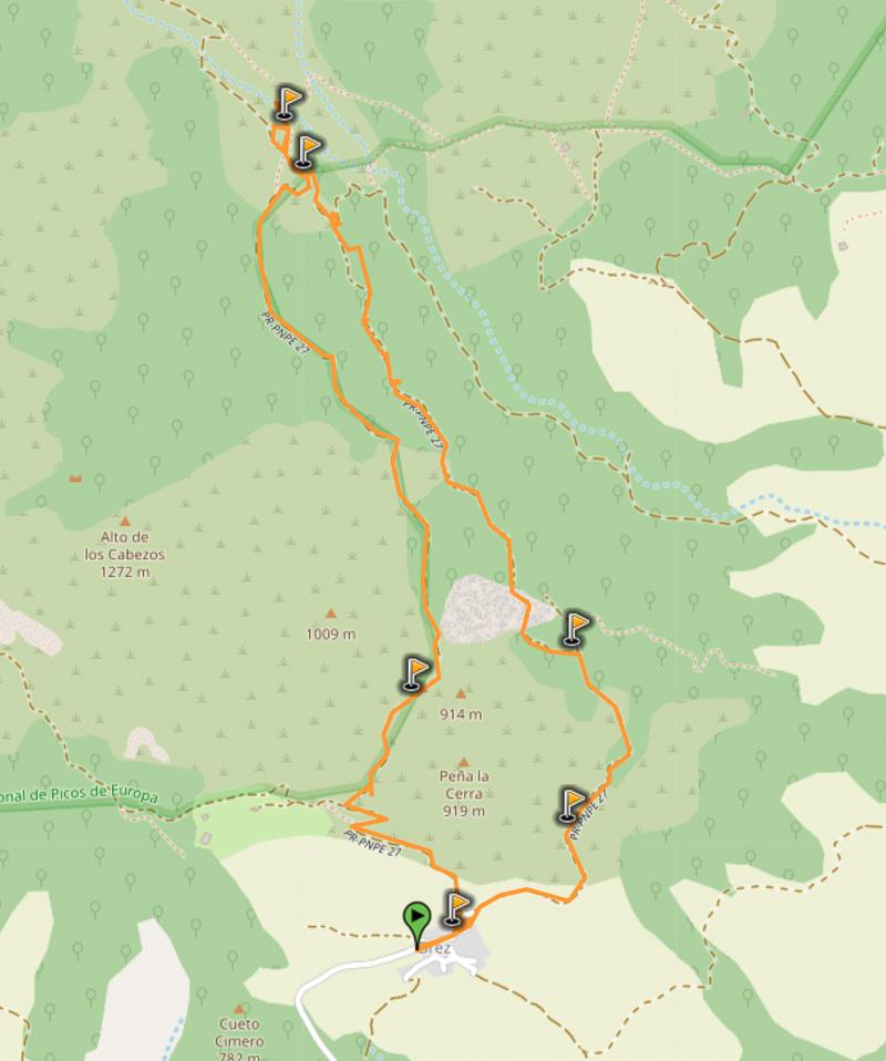 map of hike brez canal de las arredondas in picos de europa asturias spain