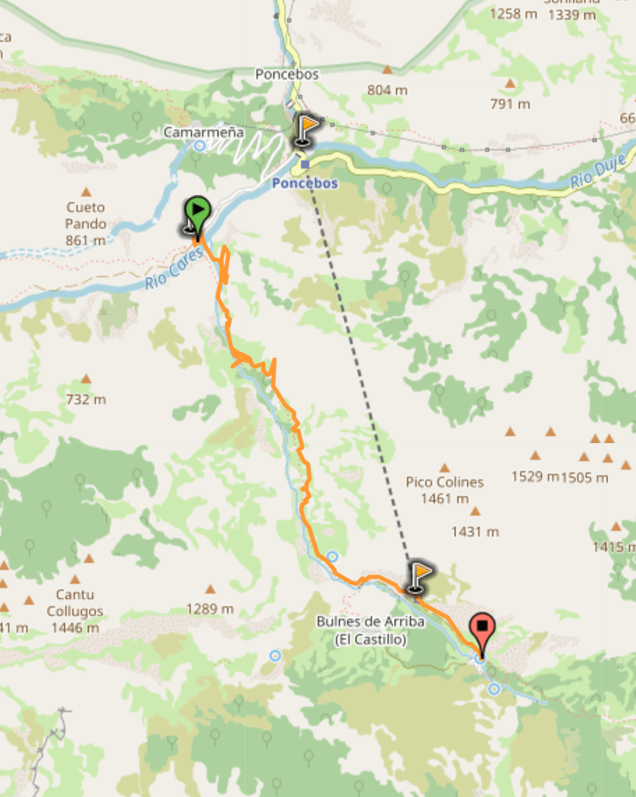 map of hike from poncebos to bulnes asturias spain