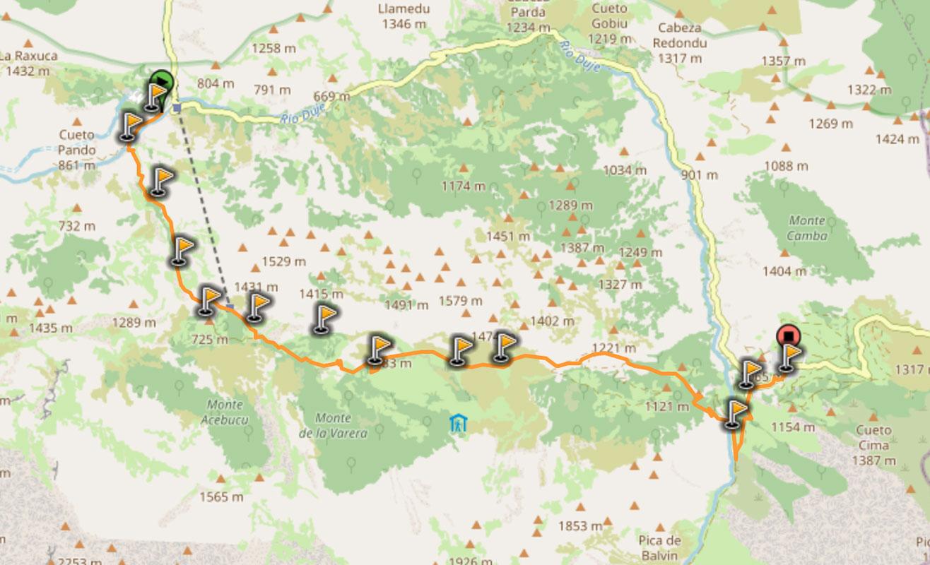 map of hike from poncebos to sotres asturias spain