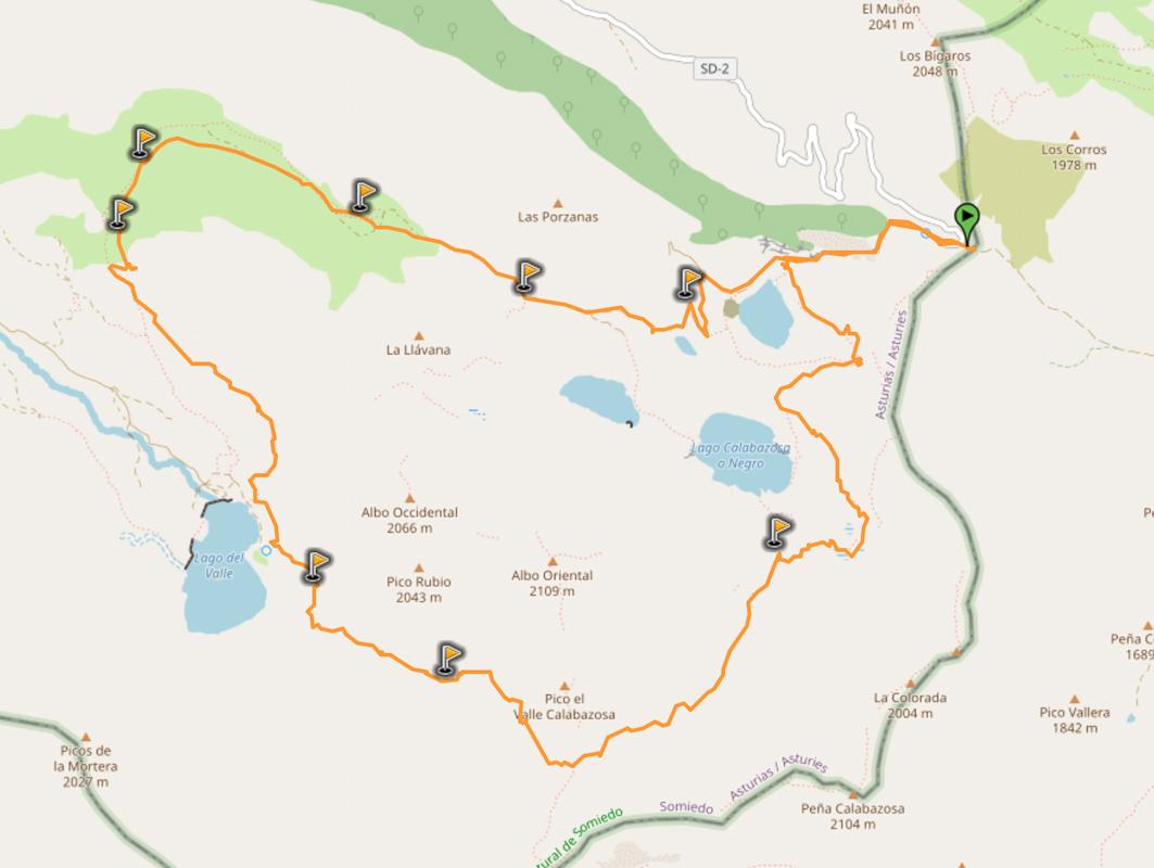 map of hike ruta lagos de somiedo asturias spain