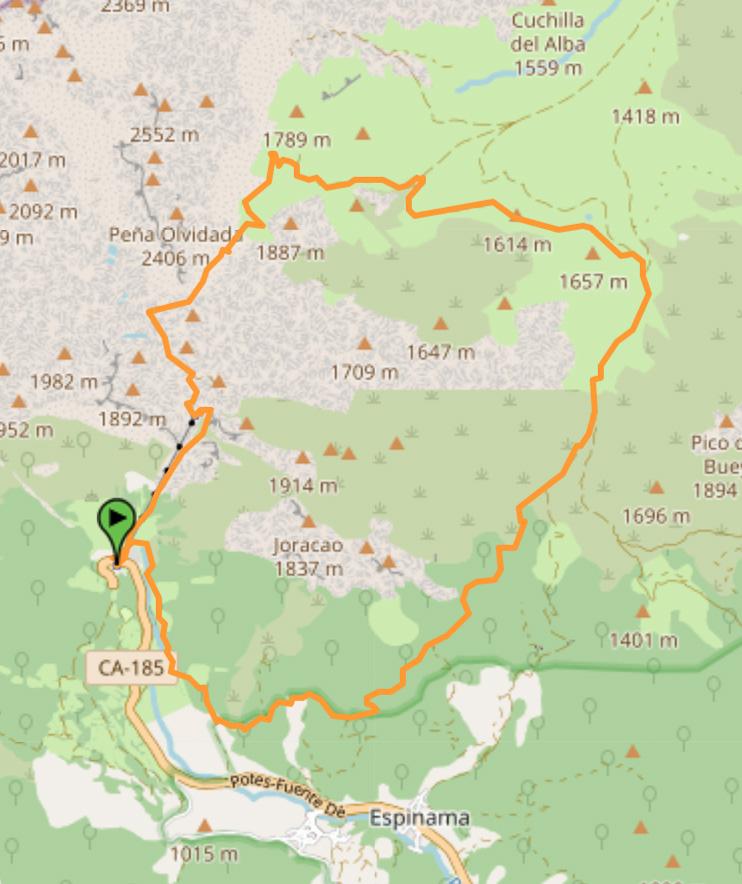 map of hike ruta puertos de aliva fuente de spain