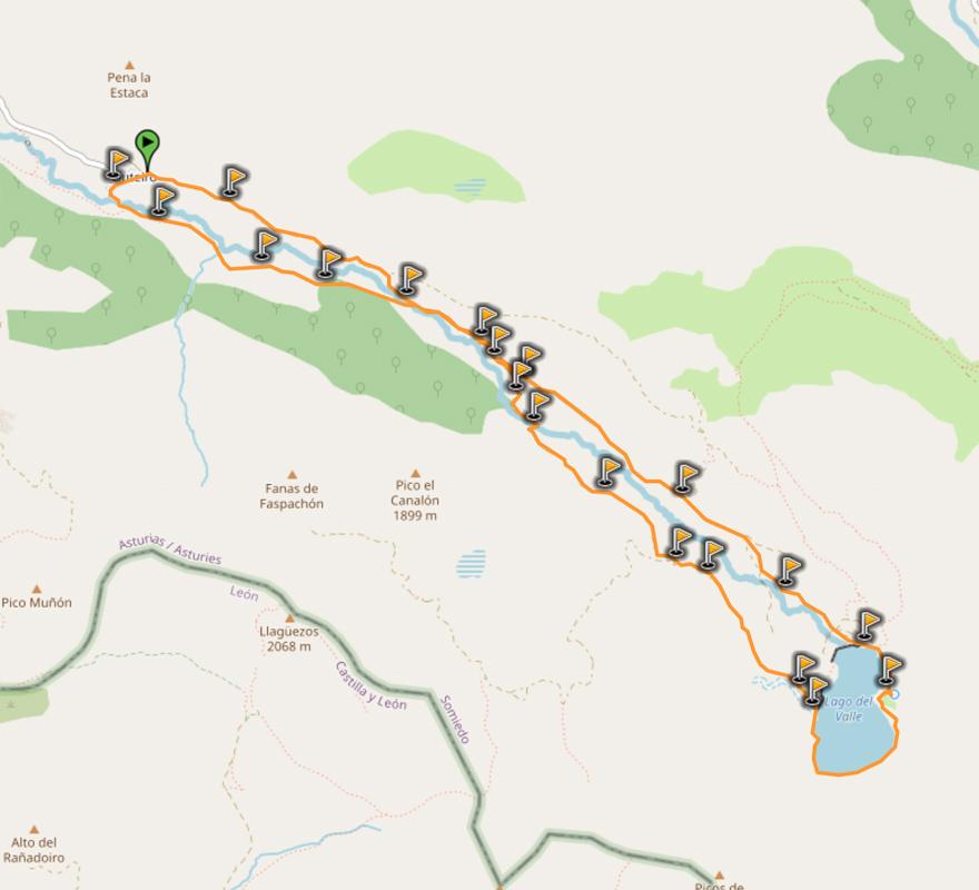 map of hike ruta valle del lago in somedio asturias spain