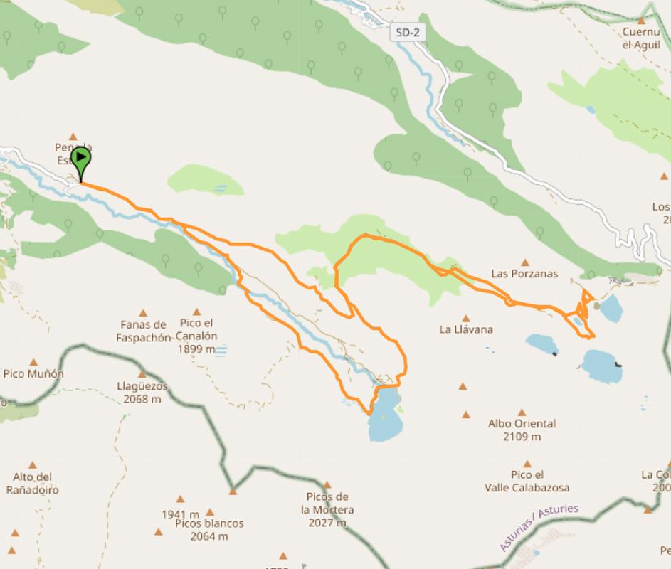 map of hike ruta valle del lago in somiedo asturias spain