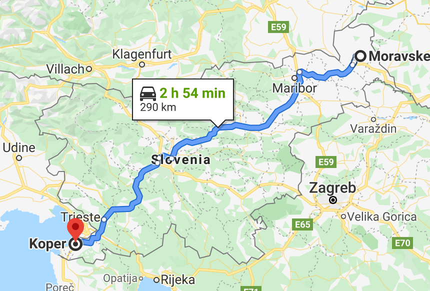 map of road trip through slovenia