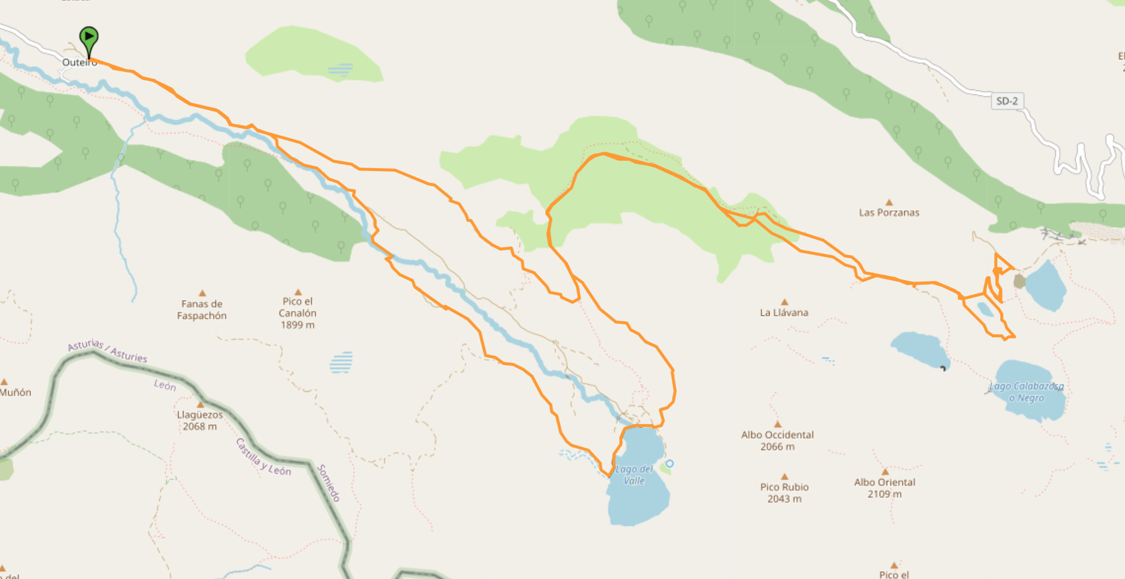 map of ruta lagos de somiedo hike from valle de lago