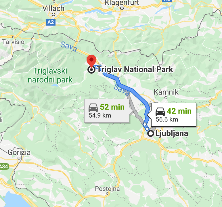 map of trip from ljubljana to triglav national park slovenia