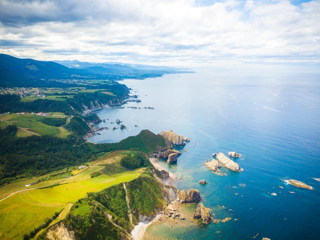 aerial view over playa del silencio