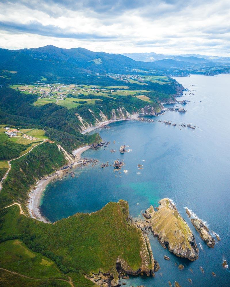 playa del silencio from the sky