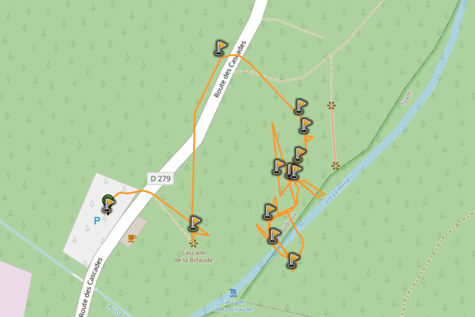 cascade de la billaude hike map