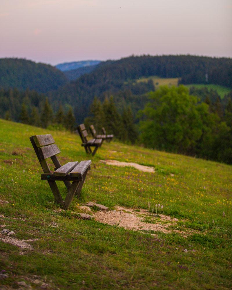 benches in front of le chateau de joux