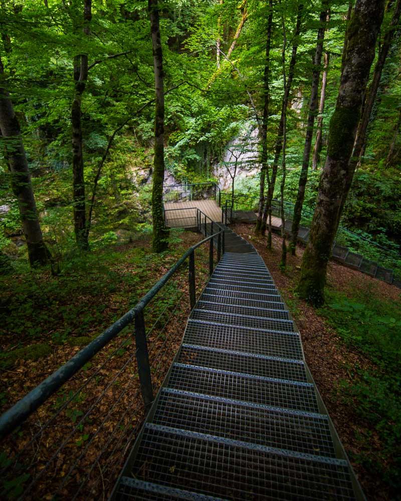 stairs leading down to cascade de la langouette