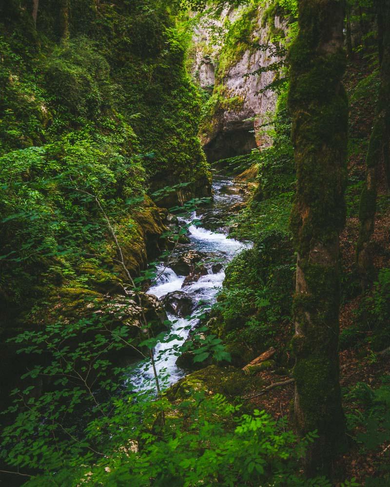 small waterfall in gorges de la langouette jura france