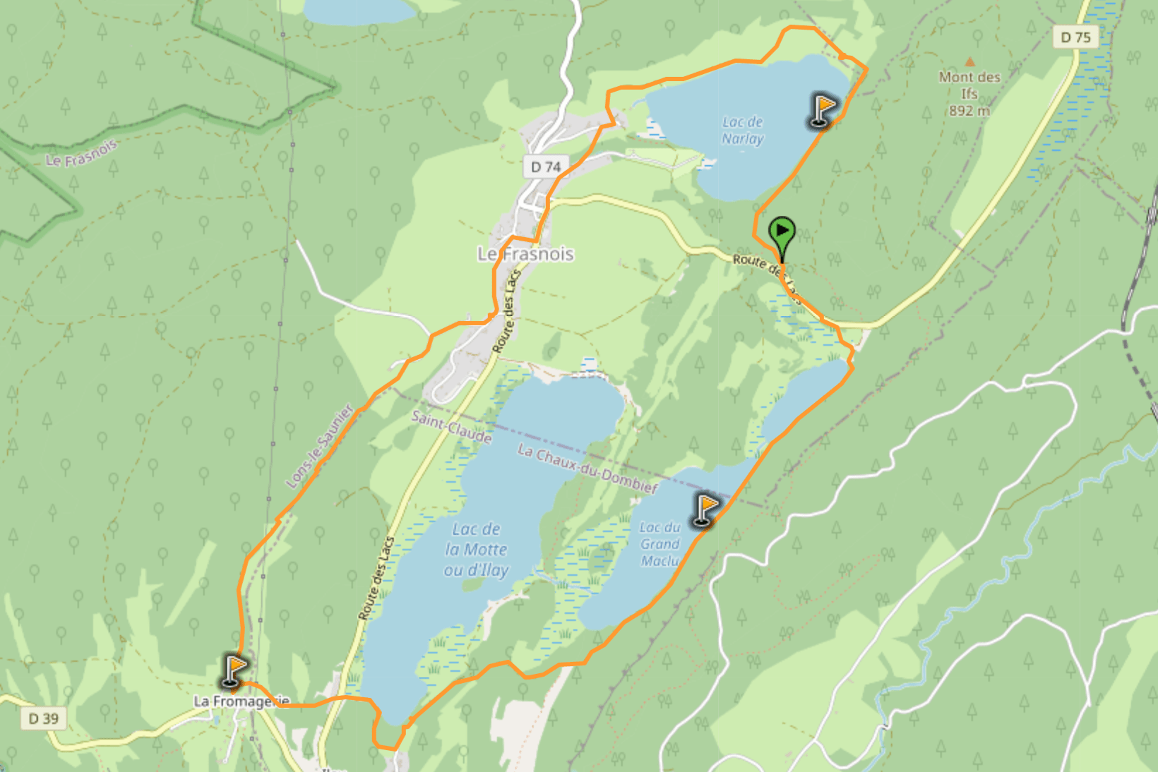 map hike randonnee les 4 lacs jura