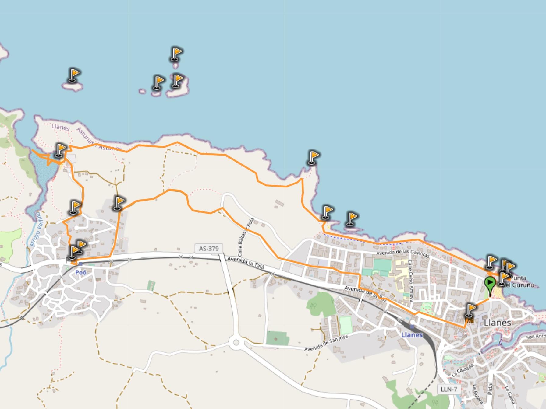 map of hike from llanes to playa de poo asturias spain
