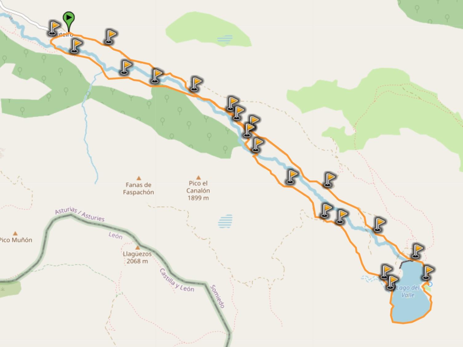 map of lago del valle hike from valle del lago somiedo asturias spain