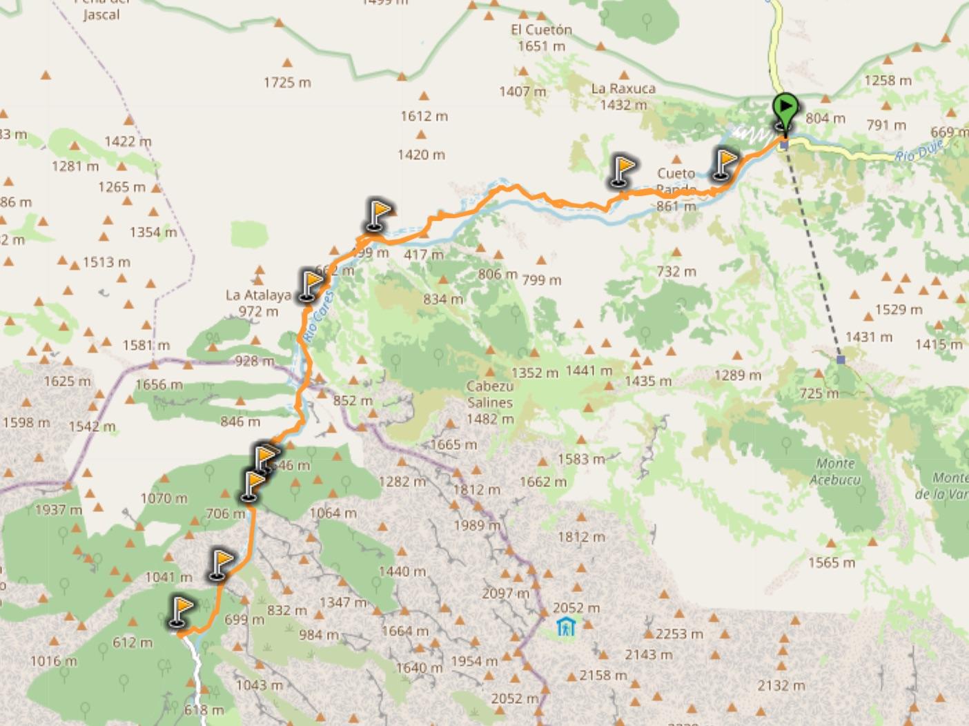 map of ruta del cares hike asturias spain