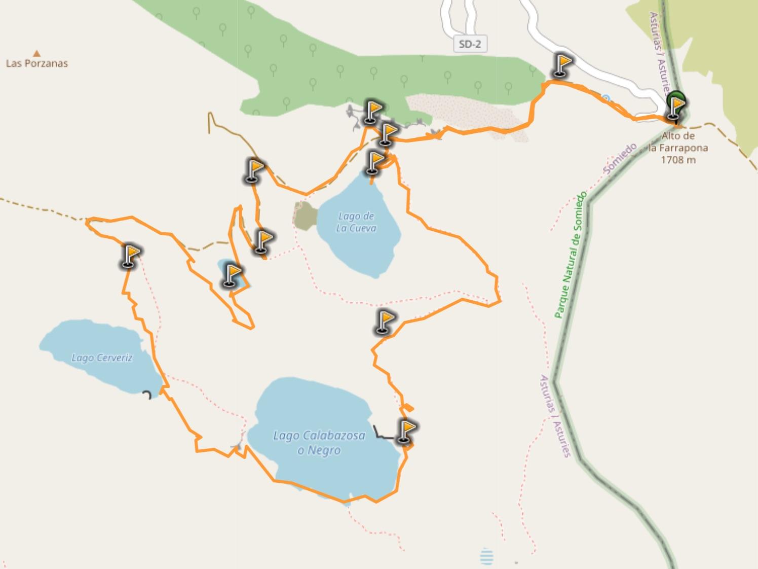 map of saliencia lakes hike somiedo asturias spain