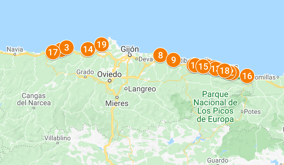 map of the best beaches in asturias spain