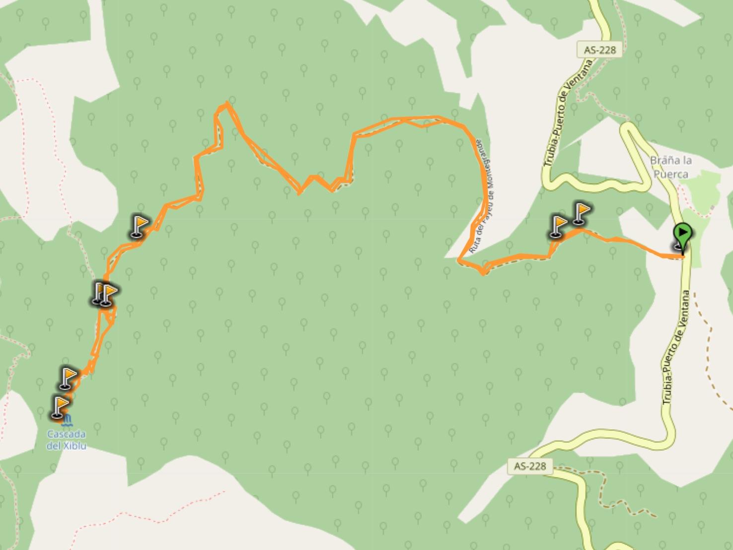 map of xiblu waterfall hike asturias spain